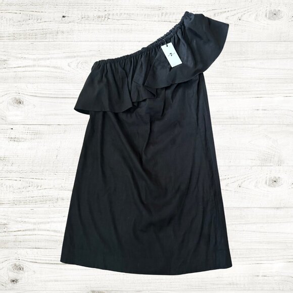 NWT 7 for All Mankind one sleeve Black linen Dress Medium - Picture 1 of 8